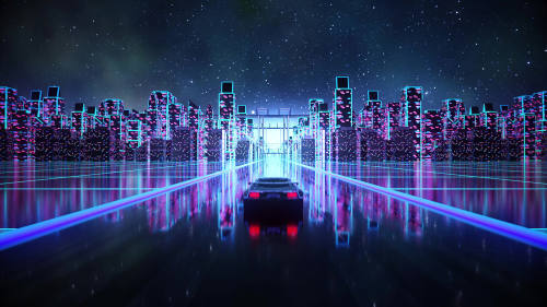 cyber outrun vaporwave synth retro car 4k m6