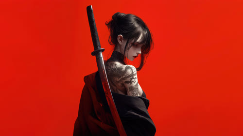 背剑的红衣少女