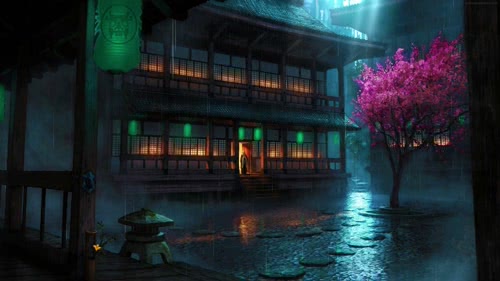  Raining Japanese Village