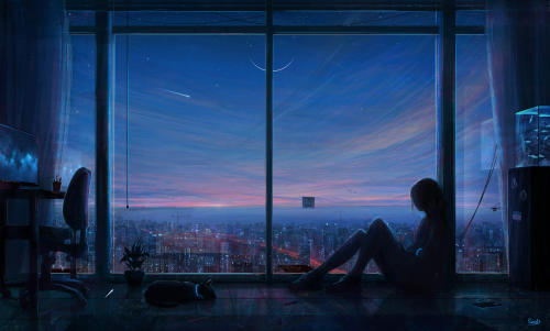 星空 屋子 女人